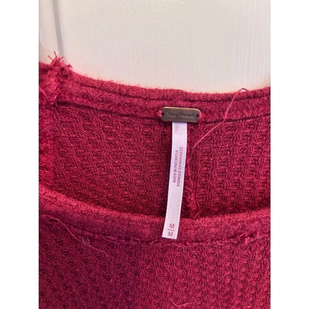 Free People Rust Red Waffle Knit Long Sleeve Top